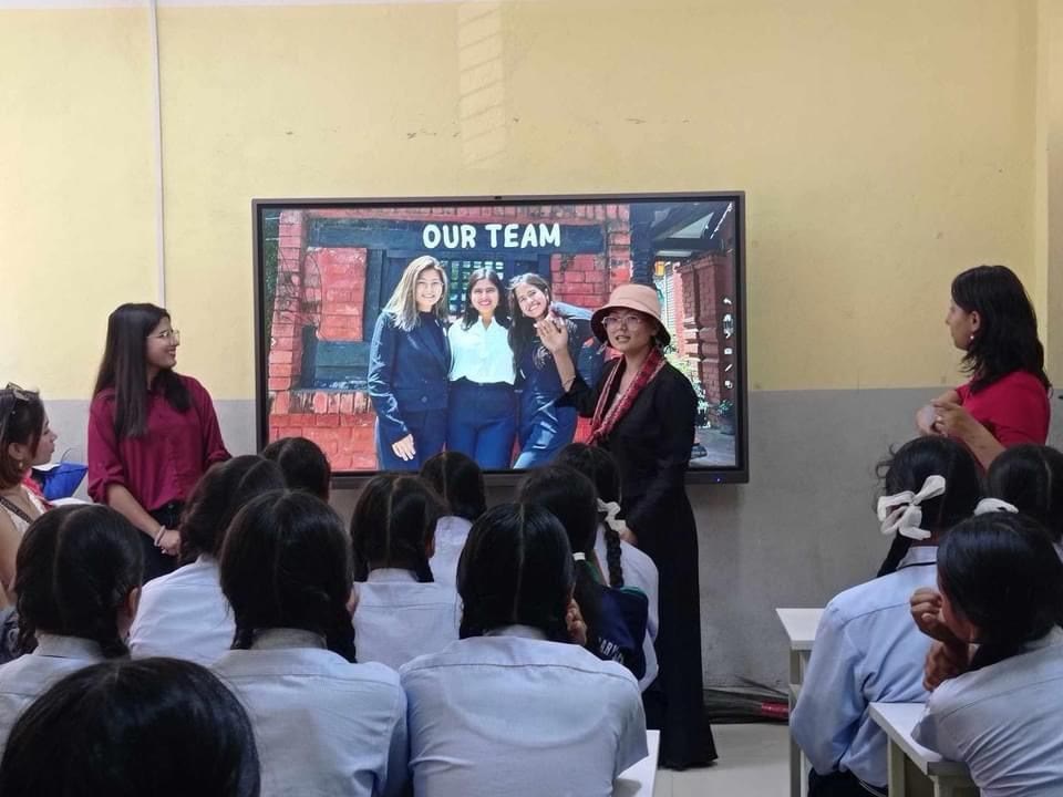 Aastha and Dipa introducing the Digital Kala team to students