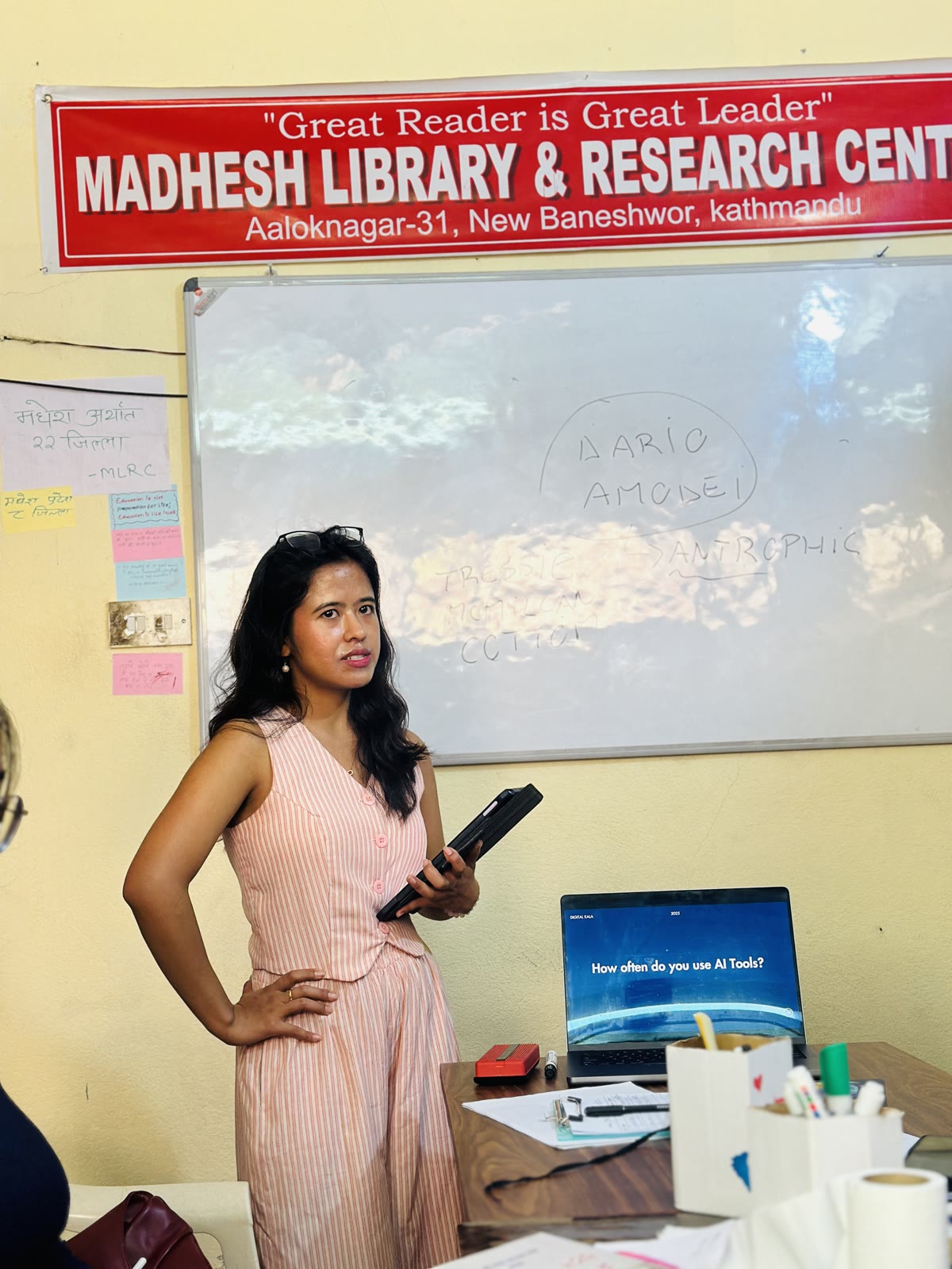 Labbi leading a session on AI and Climate at Madhesh Library and Research Center