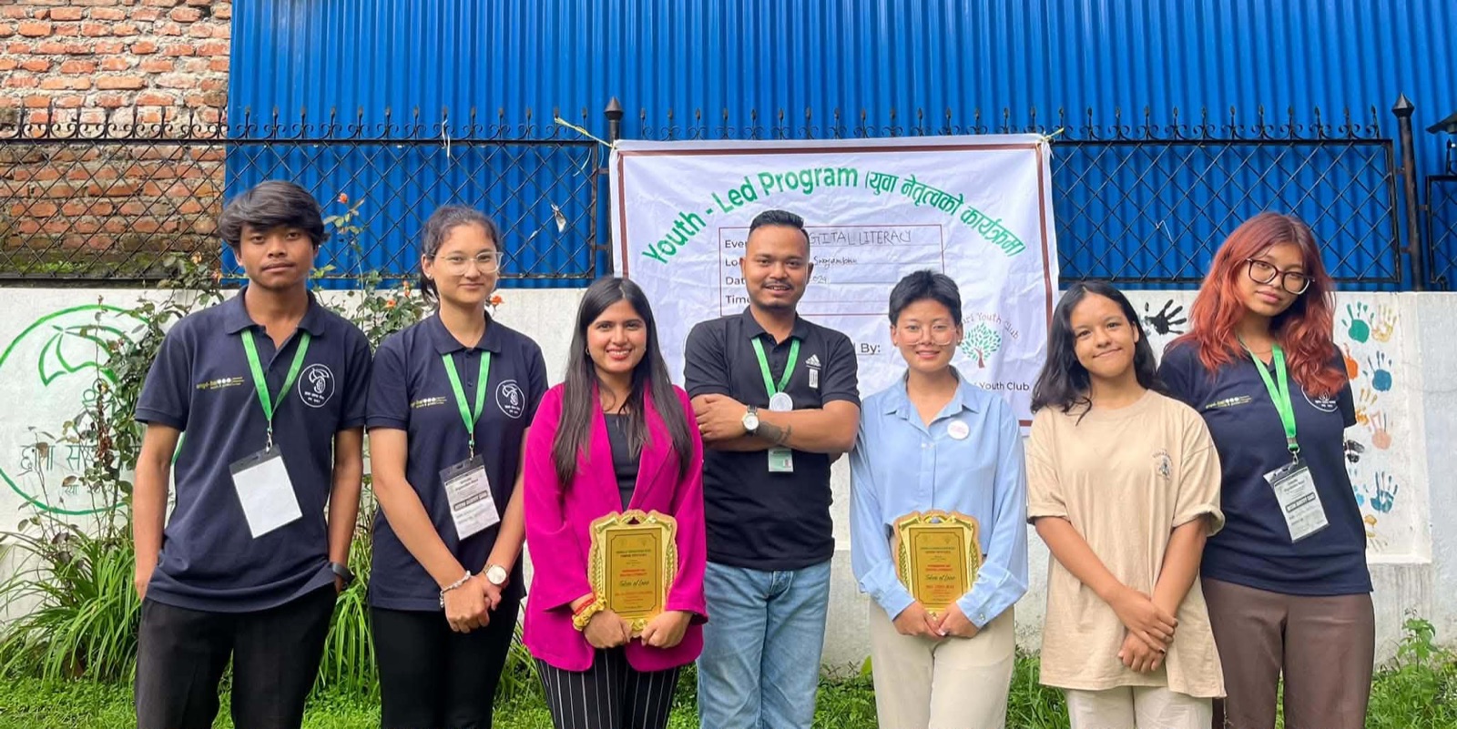 The Digital Kala team and Chautari Youth Club organizers holding tokens of appreciation